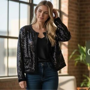 NEW Bagatelle Collection Womens Sequin and Velvet Jacket Large